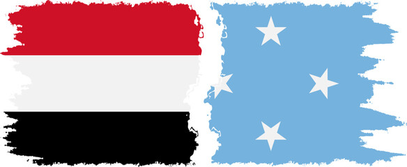 Federated States of Micronesia and Yemen grunge flags connection v - obrazy, fototapety, plakaty