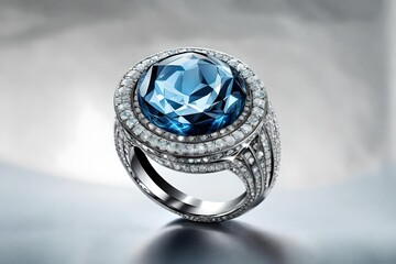 silver ring with diamonds blue