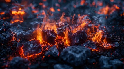 Ember's dance in a fiery display amidst the coal's rest
