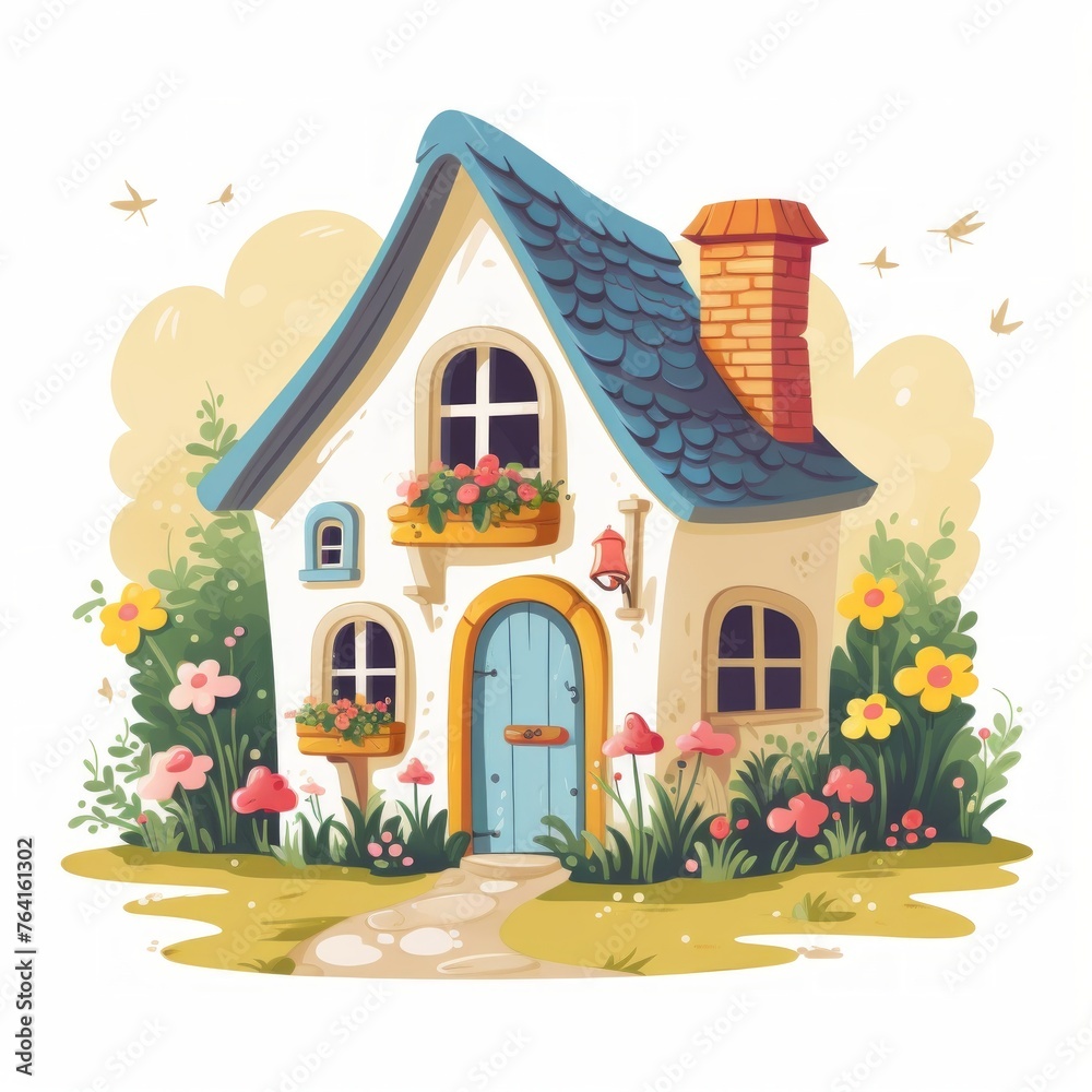 Aufkleber generative ai a delightful miniature house with vibrant shutters and a well-kept garden path.