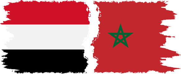Morocco and Yemen grunge flags connection vector