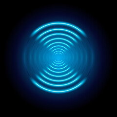 Glowing Blue Wi-Fi light and sonar wave effect. Blue glow in the dark  wifi signal sensor waves internet wireless connection. Blue color wireless technology digital radar or sonar light. Vector.