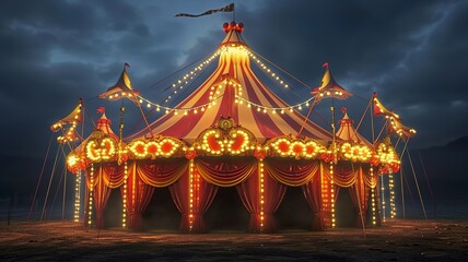 AI generated image of a circus tent with beautiful lights