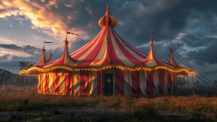 AI generated image of a circus tent with beautiful lights - obrazy, fototapety, plakaty