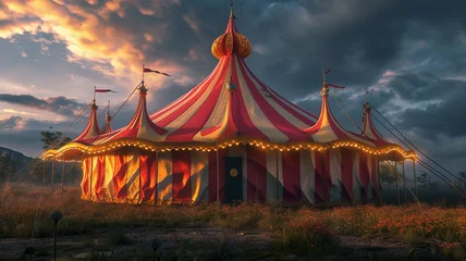 Papier Peint photo Lavable Camping AI generated image of a circus tent with beautiful lights