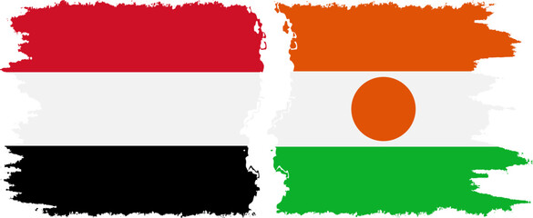 Niger and Yemen grunge flags connection vector - obrazy, fototapety, plakaty