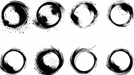 Fotobehang set of circular zen brush for graphic design © Raffaza