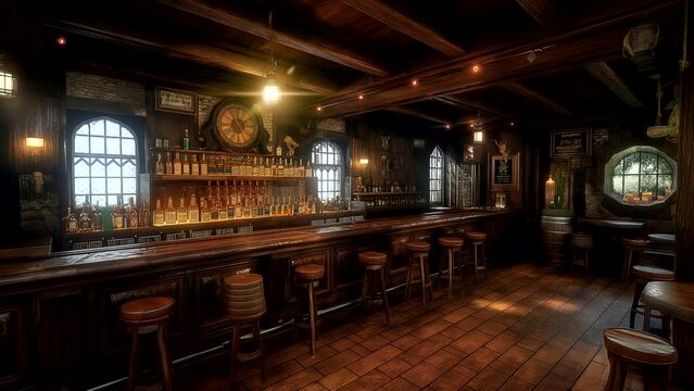 Classic cozy tavern with simple lighting. seamless looping 4k time-lapse video background