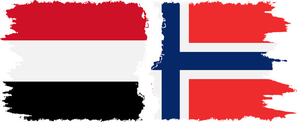 Norway and Yemen grunge flags connection vector