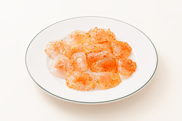 Banh bot loc, Chewy tapioca starch dumplings with shrimp , Vietnamese food isolated on white background, close-up
