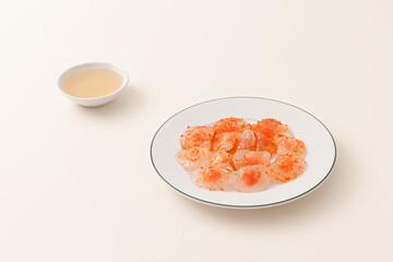 Banh bot loc, Chewy tapioca starch dumplings with shrimp , Vietnamese food isolated on white background, perspective view