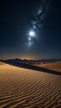 Sunset Desert Landscape with Moon and Sand Dunes