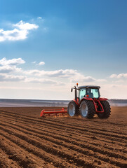 A farmer's tractor plows a field before sowing. Agronomy, farming, agriculture. - 764163522