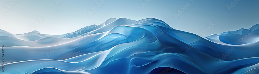 Poster serene blue satin waves evoking a sense of calm and fluidity in a gradient texture