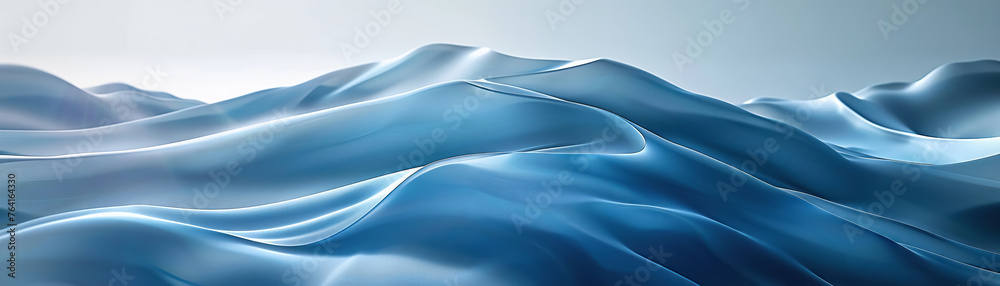 Poster serene blue satin waves evoking a sense of calm and fluidity in a gradient texture