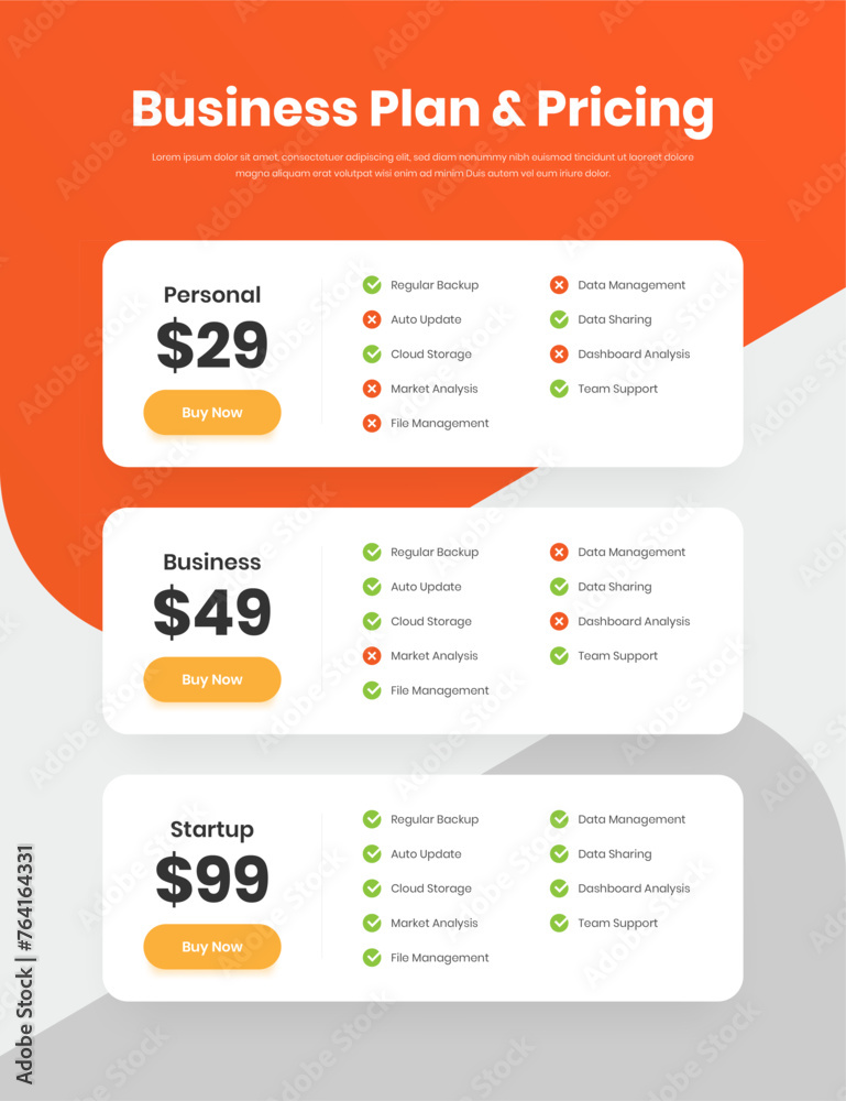 Wall mural simple multipurpose business plan and pricing web interface design with checklist
