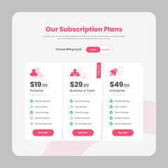 Modern professional business subscription and price comparison web user interface template