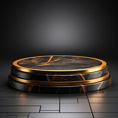 Obraz premium 3d Black and Gold Stage render product platform cosmetic and luxury podium with circle