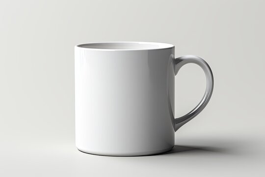 Plain blank white ceramic mug mockup on white background, 3d rendering