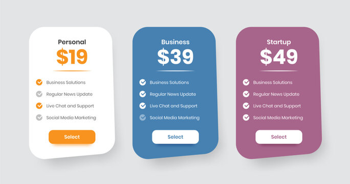 Simple business subscription plan web ui element card with checklist