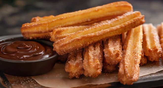 Churros with cinnamon sugar, dark chocolate dip