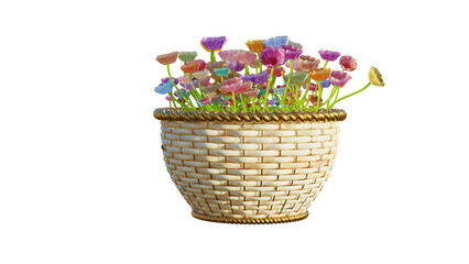 basket with flowers colorful color 3D rendering