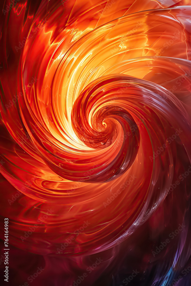 Poster abstract swirl of red and orange, suggesting fiery energy and dynamic movement