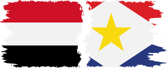 Saba and Yemen grunge flags connection vector