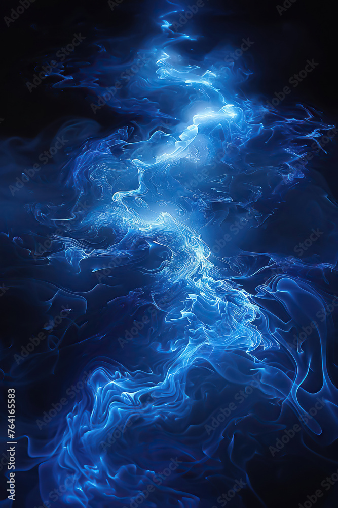Poster ethereal blue light patterns flowing like a gentle river in the dark, capturing the essence of tranq