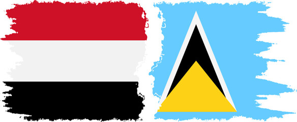 Saint Lucia and Yemen grunge flags connection vector