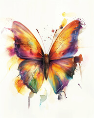 Watercolor colorful butterfly isolated on a white background