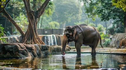 Elephant Standing In Pool Of Water