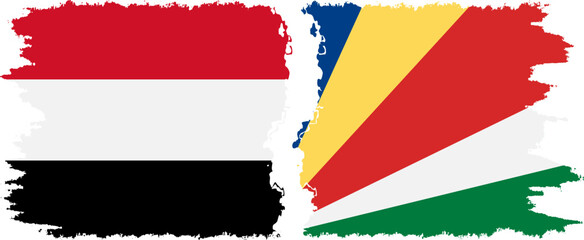 Seychelles and Yemen grunge flags connection vector