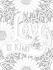  Kindness Quotes Flower Coloring Page Beautiful black and white illustration for adult coloring book