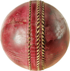 Red leather cricket ball with seam, cut out transparent
