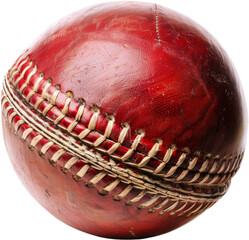 Red leather cricket ball with seam, cut out transparent