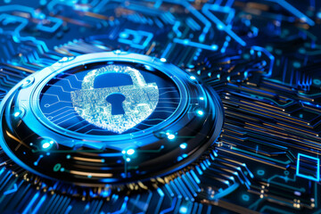 Cyber security in fintech, depicting a bright and optimistic landscape where robust encryption and identity verification ensure seamless transactions
