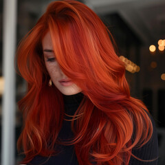 Naklejka premium red hair lady, long hair, styled