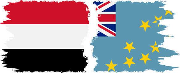 Tuvalu and Yemen grunge flags connection vector