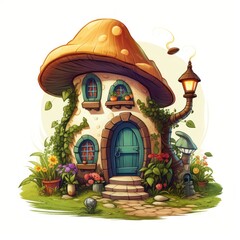 Obraz premium Generative AI A magical tiny house with a cobblestone pathway and a cozy hearth inside.