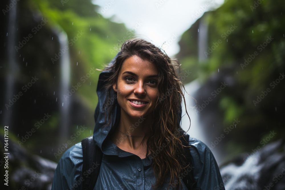 Canvas Prints Generative AI picture of cheerful cute girl exploring tropical exotic forest