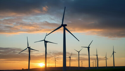 Obraz premium wind turbines in the sunset