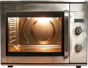 Modern black countertop convection oven with interior light , cut out transparent