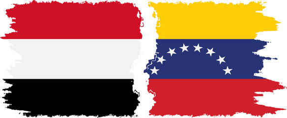 Venezuela and Yemen grunge flags connection vector