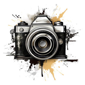 Cartoon retro photo camera on a white background.