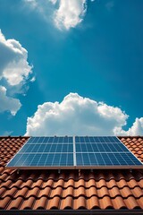 Photovoltaik-Anlage auf dem Dach eines Hauses in der Sonne