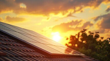 Photovoltaik-Anlage auf dem Dach eines Hauses in der Sonne - obrazy, fototapety, plakaty