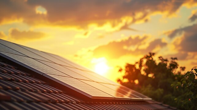Photovoltaik-Anlage auf dem Dach eines Hauses in der Sonne
