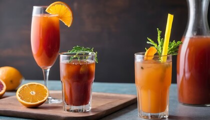 Brunch cocktails with orange mimosas and bloody mary