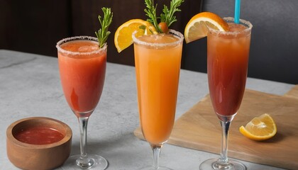 Brunch cocktails with orange mimosas and bloody mary